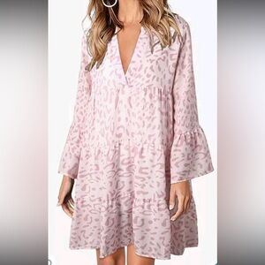 Blush Pink Leopard Print Baby doll Dress by Mazik